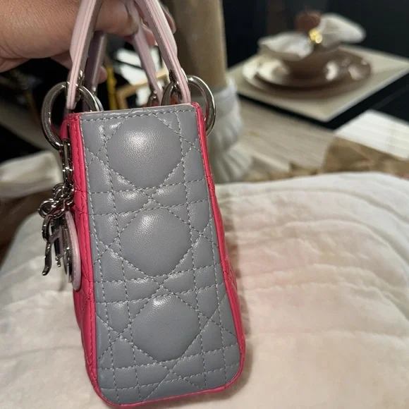 Dior Pink and Gray Mini Quilted Bag with silver Hardware - Picture 10 of 17